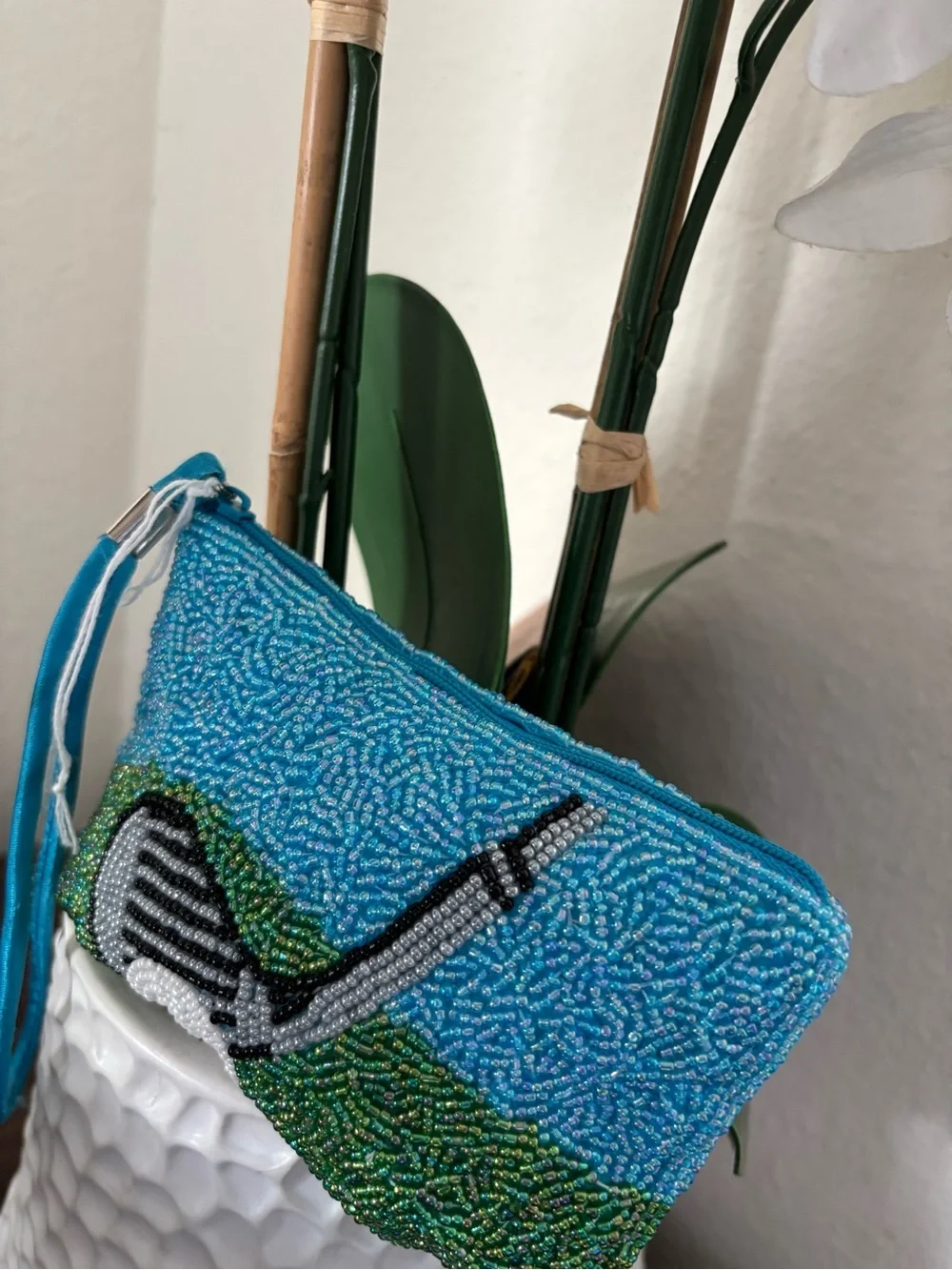 Vintage Beaded blue and green Golf mini bag/wristlet